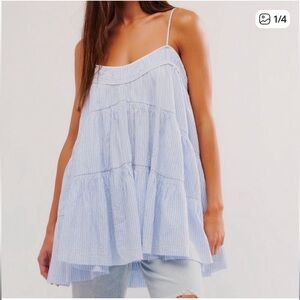 NWT, Free People Blue and White Striped Tiered Mini Dress, tunic, size S